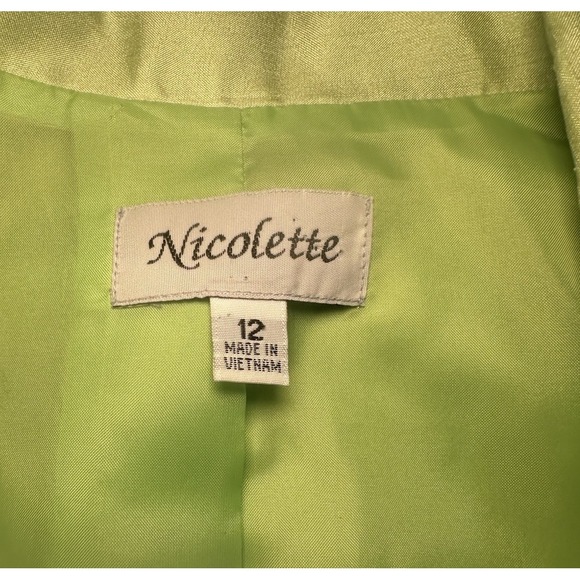 Nicolette 2pcs Skirt Suit Set Women's Size 12 Chatreuse Green Lined Vintage - Picture 13 of 14